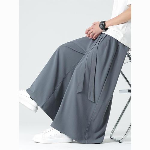 Han Element Chinese Style Ice Silk Song Pants Wide Leg Skirt Pants for Men, Modernized Hanfu National Retro Style Tang Suit Casual Pants for Men