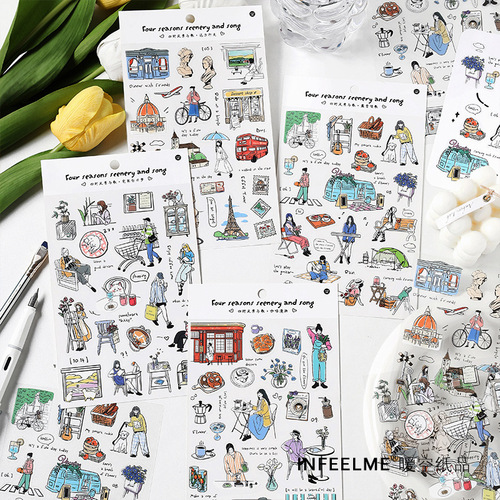 Infeel.me PET stickers Four Seasons Scenery and Song Series 4 types of handbook collage character material stickers