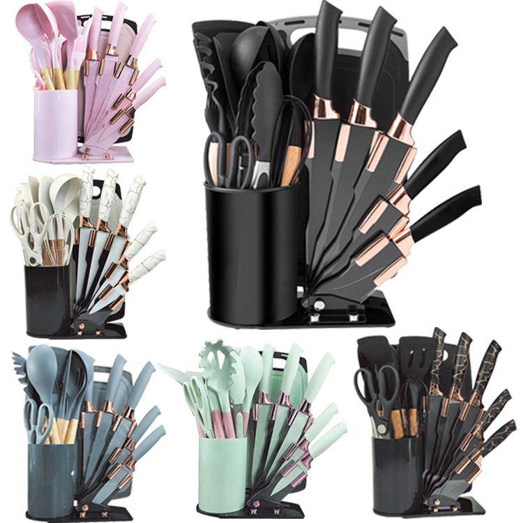 Set de 19 utensilios de cocina de silicona con soporte