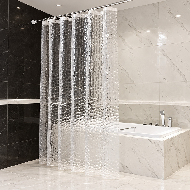 Cross-Border Solid Color Transparent 3D Texture Shower Curtain, Waterproof and Mildew-Proof, No-Drill Bathroom Partition Curtain