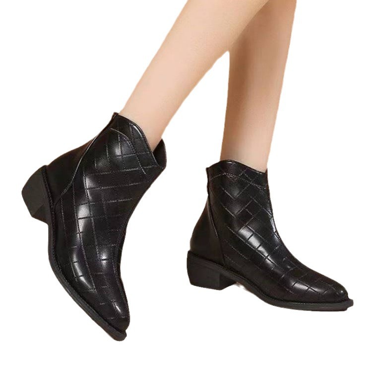 ShoeVault Chunky Heel Short For Women 2024 Autumn Winter New Pointed Toe Side Zipper Casual Cigarette Fashion Spring Korean Style_voghion.com