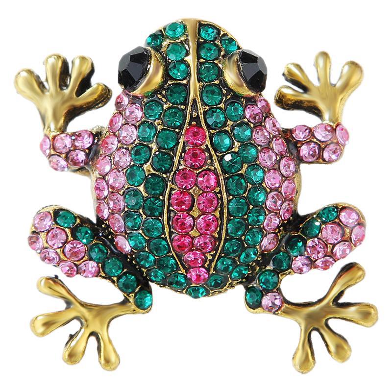 Mode Retro Cartoon Metall Farbe Diamant Brosche Niedlichen Kleinen Frosch Mode Kleidung Zubehör Pin Strass_voghion.com