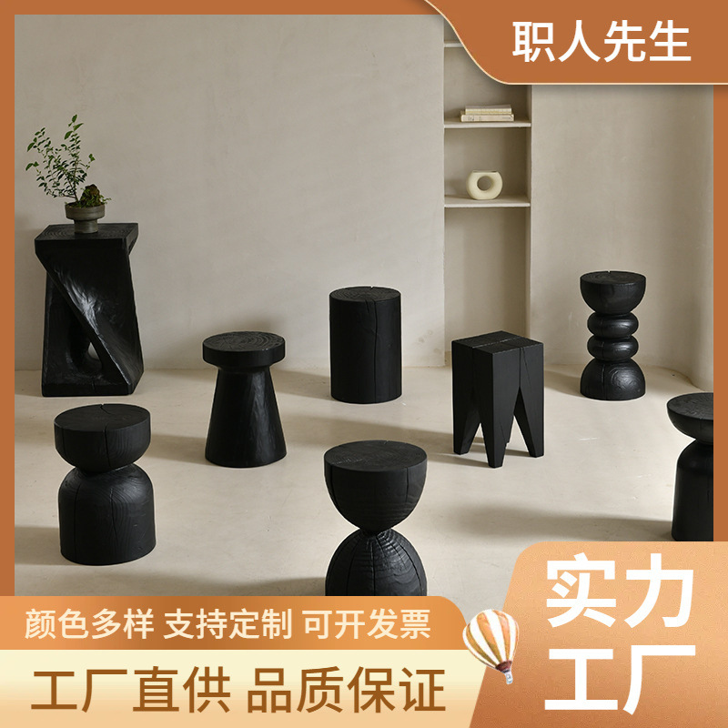 Xingliao Carbonized Black Solid Wood Pier Bench Small Apartment Household Silent Style Furniture Homestay Cafe Leisure Chair
