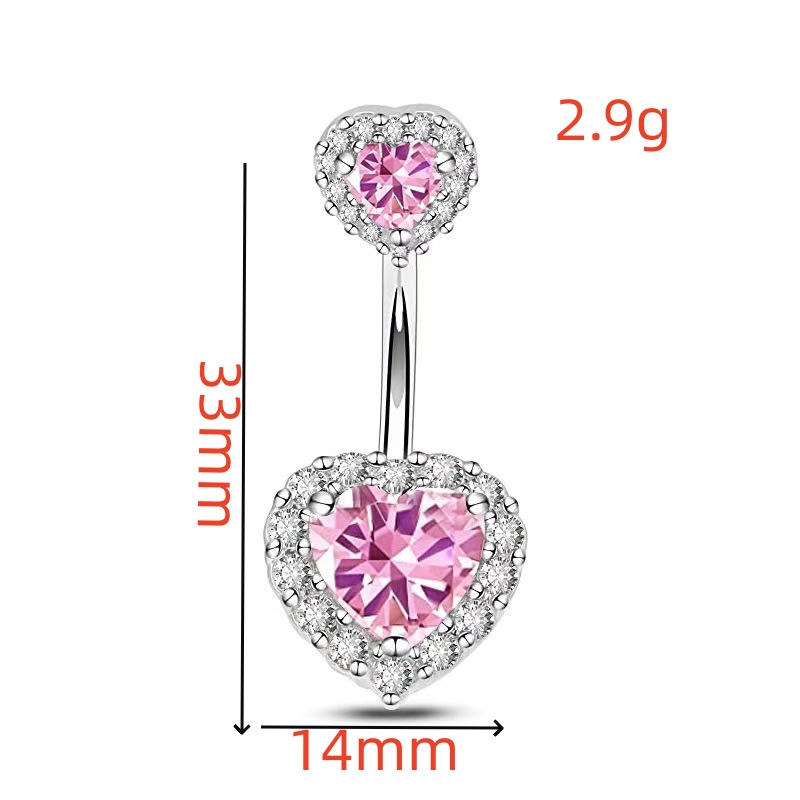 New European American Sexy Double Love Pink Series Belly Button Ring Zircon Peach Heart Navel Piercing Jewelry detail image 8