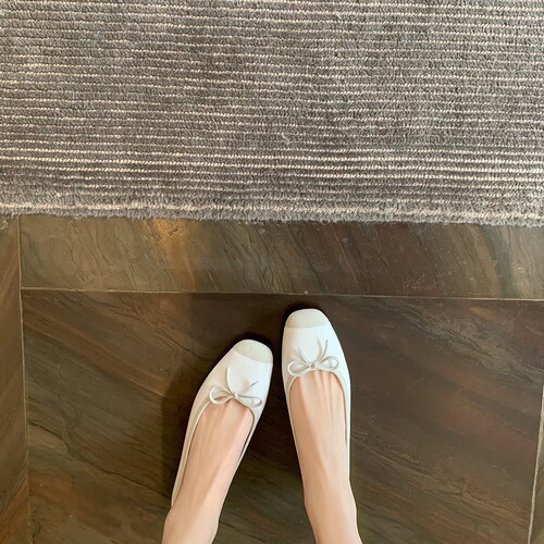 【Su Yining Style】A High French Lambskin Square Head Bowknot Block Heel Ballet Flats for Women