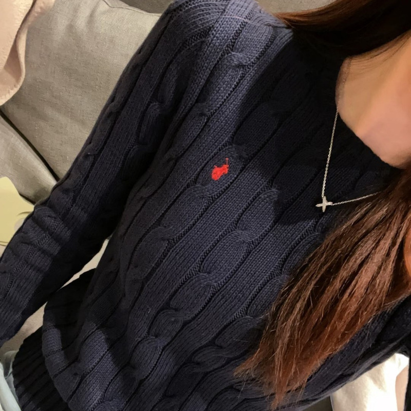 High Version Rl Round Neck Thick Hemp Flower Sweater Pony Embroidered Classic Long-Sleeved Knitted Casual Versatile Top for Women High Version Rl Round Neck Thick Hemp Flower Sweater Pony Embroidered Classic Long-Sleeved Knitted Casual Versatile Top for Women