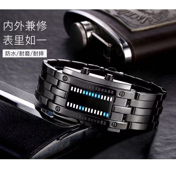 In-Stock Korean-Style Trendy Led Iron Man Dual-Line Binary Fashion Student Couple Personalized Cool Electronic Watch