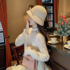 鱼兔子的兔子法式蕾丝衫女半高领上衣2025新款秋冬加绒内搭打底衫