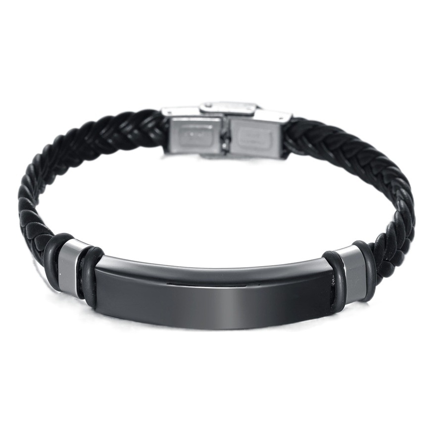 AliExpress Xiyin Explosions European and American Simple Jewelry Twist Woven Leather Bracelet Stainless Steel Bracelet Engraved LOGO