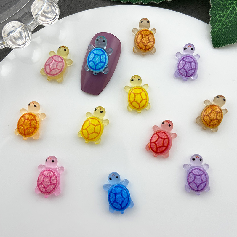 Internet Celebrant Hot Sale New Ice Through Cartoon Little Turtle Luminous Creative Cute Ornaments Water Cup Paste Blind Bag Manicure Accessories