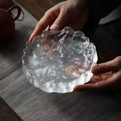 艶をかけられたガラスのポット、厚みのあるコースター、ソーサー、茶器、ポットベース、茶道、茶器、和菓子皿
