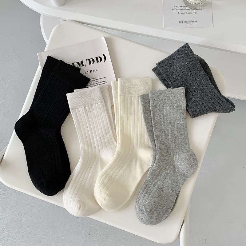 Factory Direct mekki autumn and winter basic base solid color women's Korean-style vertical pile Socks striped mid-calf cotton socks wholesale Factory Direct mekki autumn and winter basic base solid color women's Korean-style vertical pile Socks striped mid-calf cotton socks wholesale