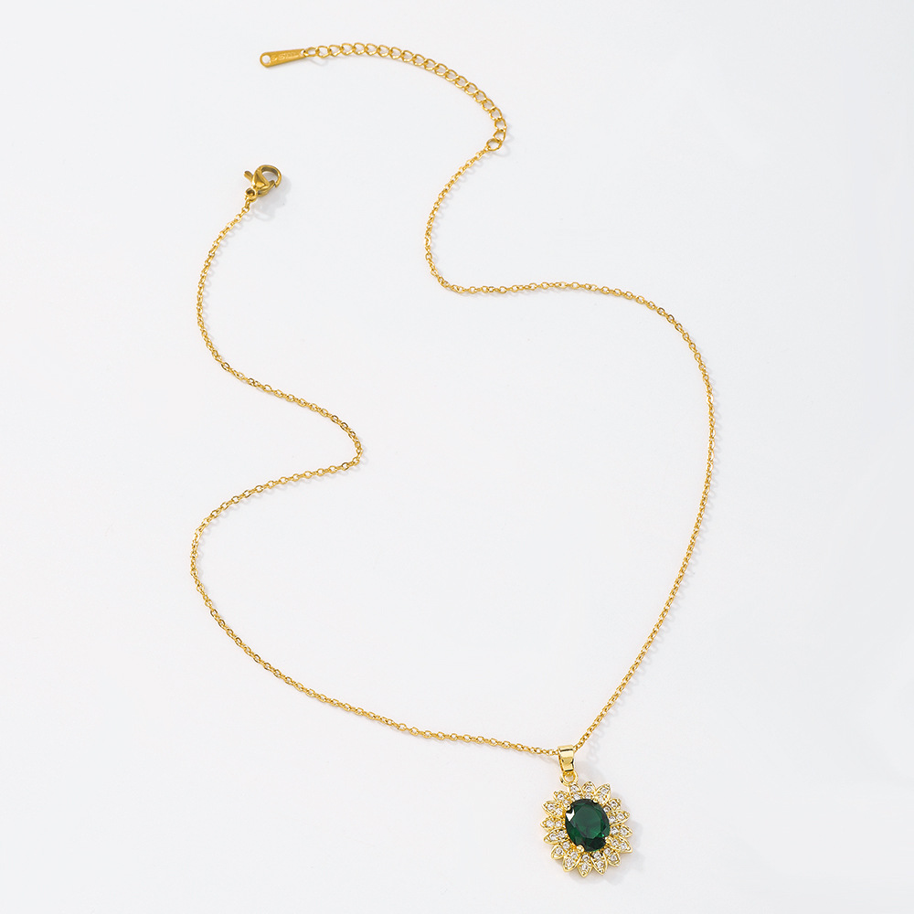 retro heart green diamond necklace animal geometric clavicle chain