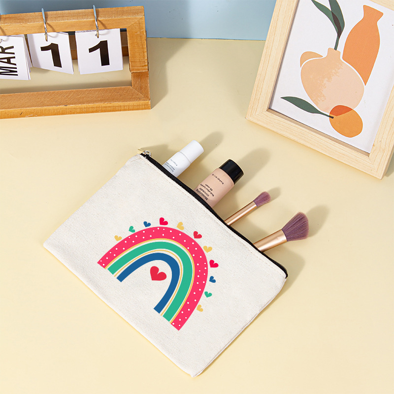 Cross-border Hot-selling Canvas Coin Purse Color Printed Zipper Stationery Pen Storage Bag Key Lipstick Certificate Storage Bag