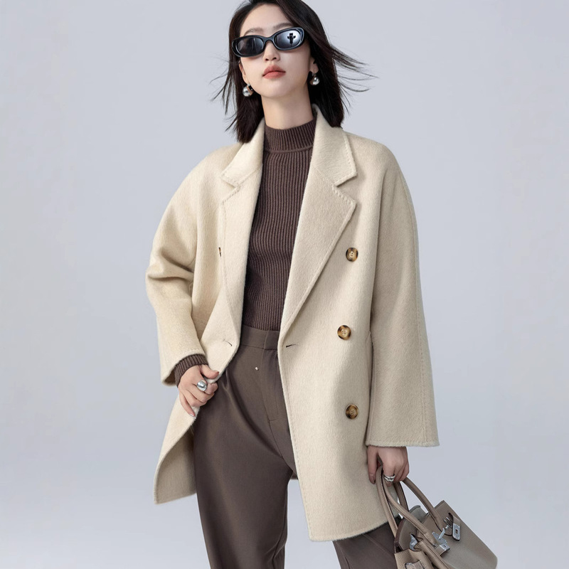 M Home 101801 Camel Velvet Double-Sided Coat Women's Woolen Coat Autumn and Winter Small High-end Woolen Coat Women