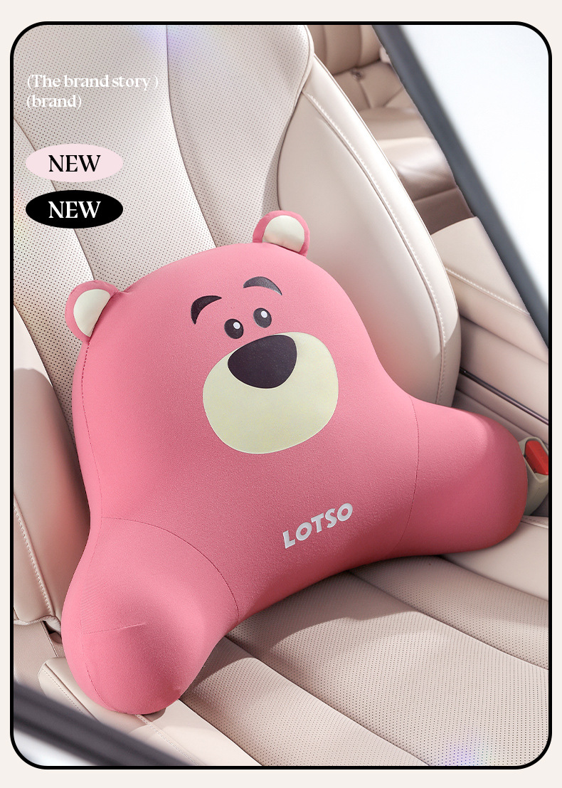 Strawberry Bear Car Headrest, Car Neck Pillow, In-Car Cushion, Car Driver's Seat Pillow, Lumbar Support Cushion