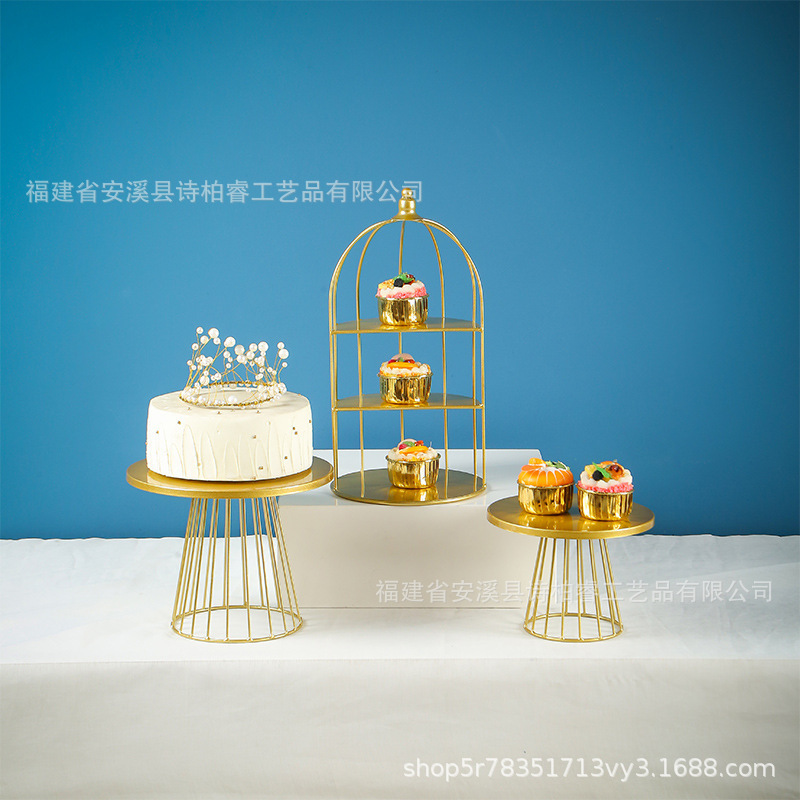 Boda creativa fiesta de cumpleaños buffet mesa de té de la tarde mesa de bebidas frías hierro forjado oro estante de pastel decoración mesa de postres image 24