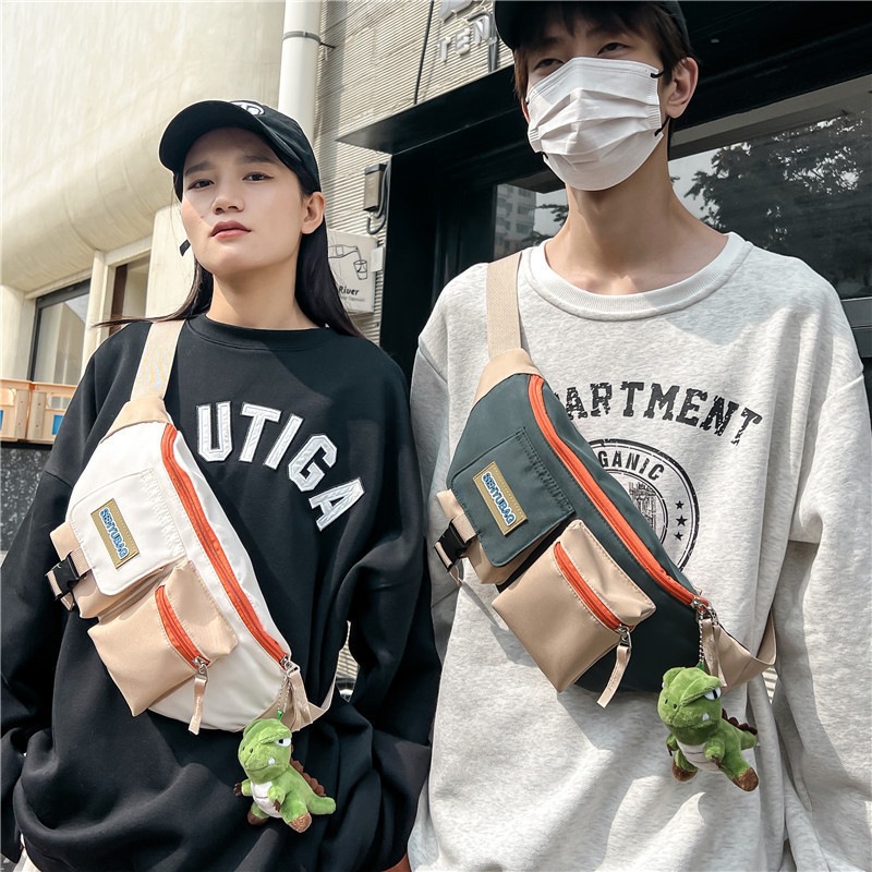 New trendy sports backpack for men and women, casual Japanese-style crossbody bag, multi-pocket chest bag, simple shoulder bag, men's waist bag