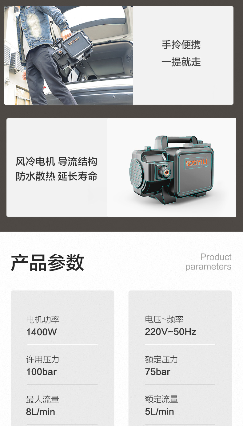 Yili Black Knight 4350 High Pressure Car Washer 220v Portable