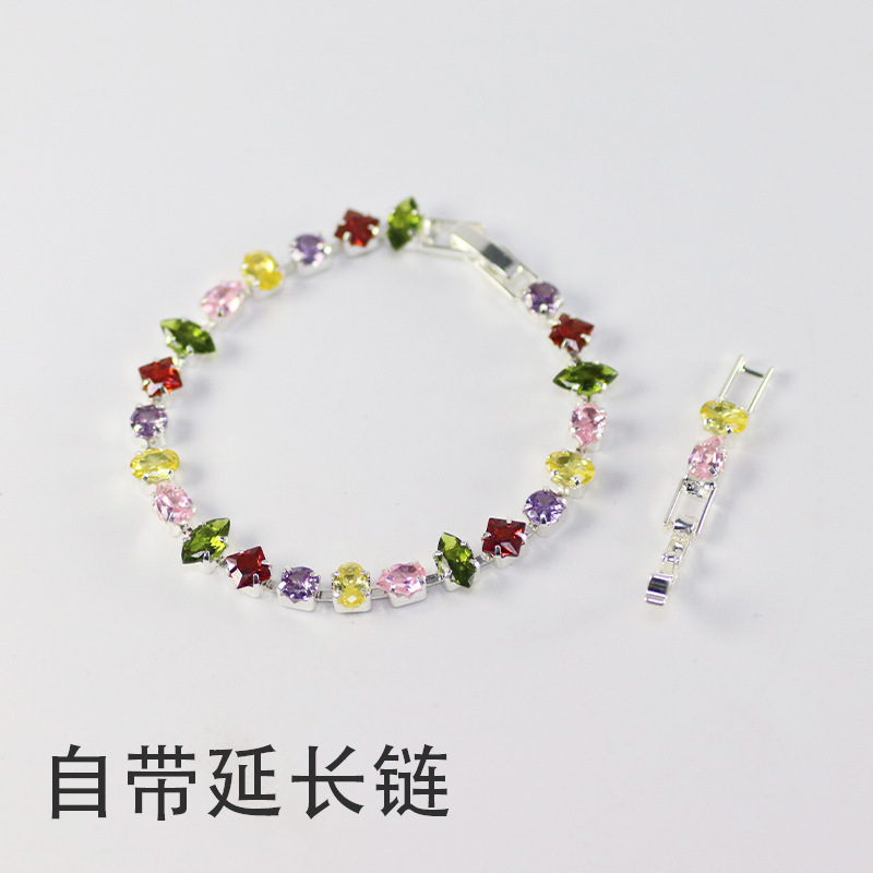 Colorful Full Diamond Zircon Bracelet for Women, Light Luxury, High-End Niche Design, Versatile Fashionable Temperament Bracelet Plated with Real Gold