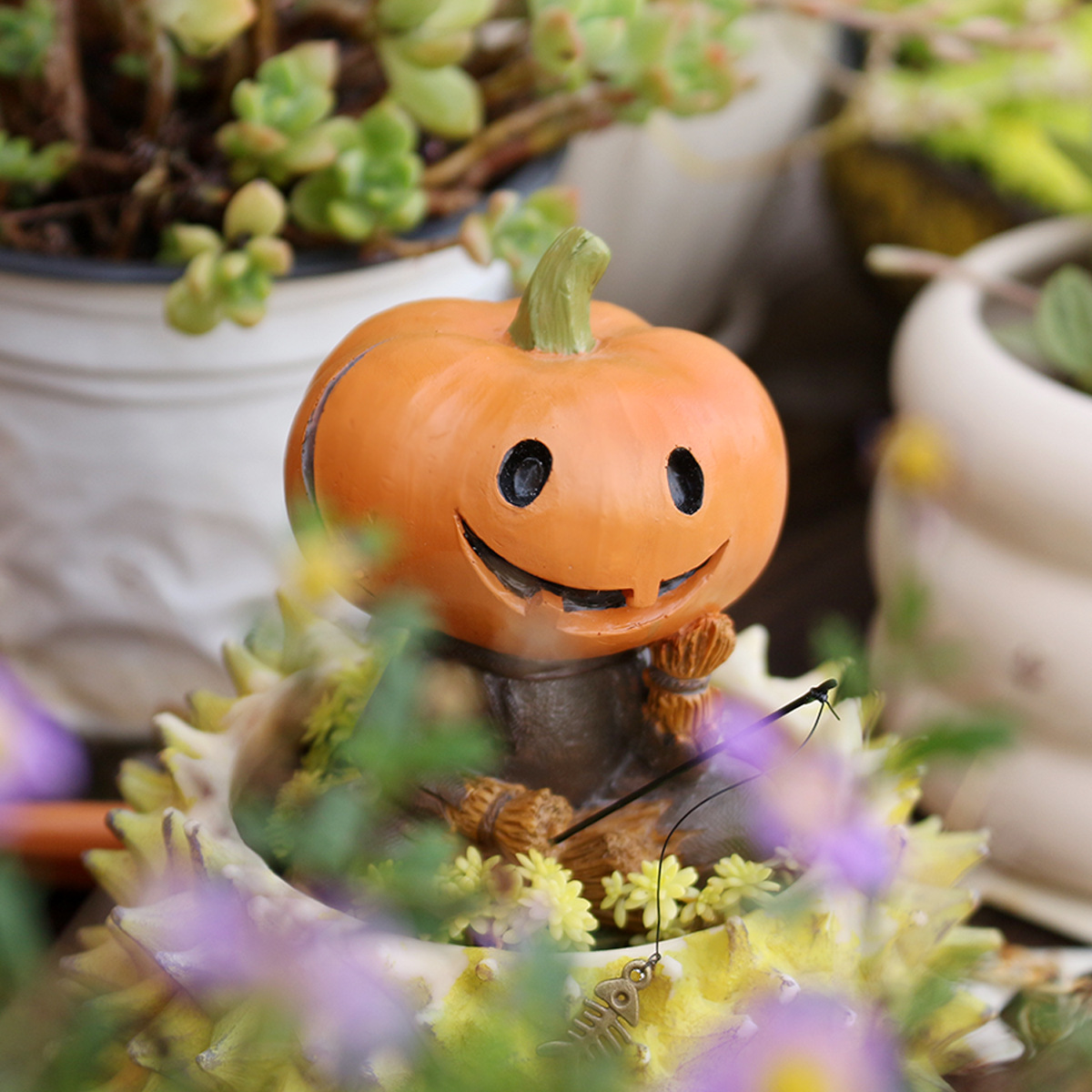  Halloween Creative Pumpkin Skull Fishing Ornaments Cartoon Sculptures Funny Ghost Festival Pumpkin Man Doll Ornaments