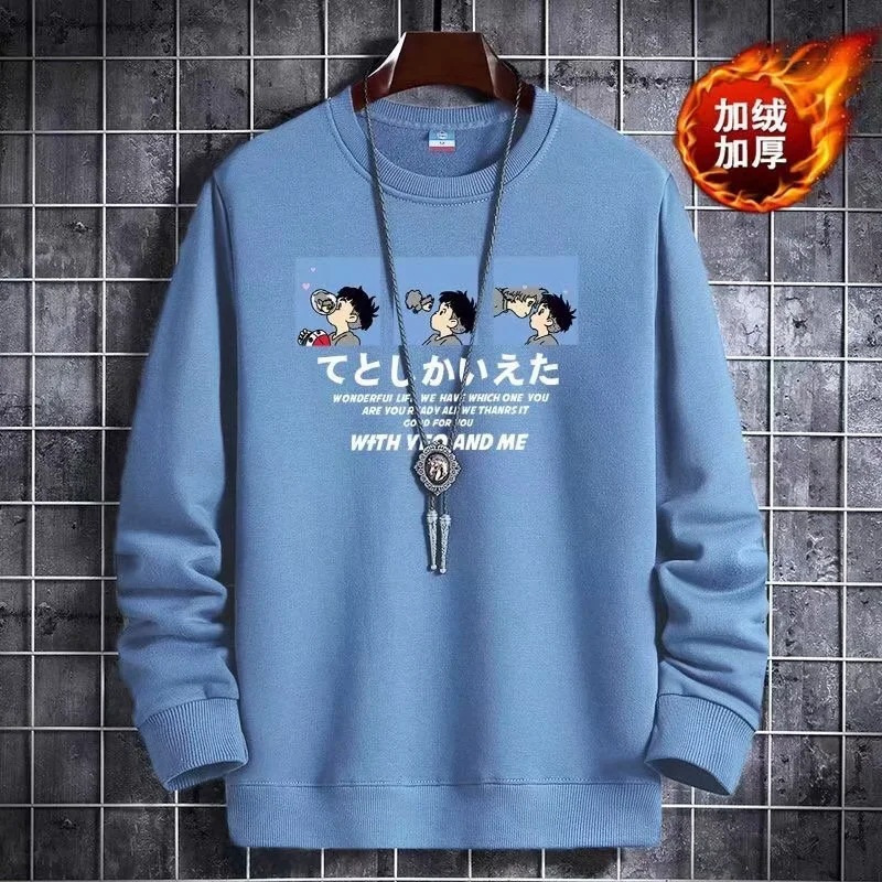 2025 New Autumn and Winter Men's Warm Fleece Sweatshirt Loose Round Neck Korean Style Fashionable Sports Long-Sleeved Top Jacket