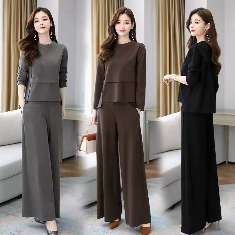 plus size Autumn Age-reducing Slimming suit Southeast Asian New Fashionable Two-piece Western Style Elegant Wide-leg Pants for Women plus size Autumn Age-reducing Slimming suit Southeast Asian New Fashionable Two-piece Western Style Elegant Wide-leg Pants for Women