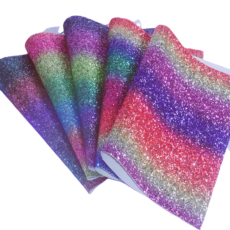 彩虹渐变厚片格利特PU金葱闪粉箱包手袋书包亮片装饰皮革面料