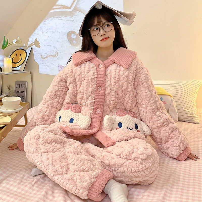 Зимний пижамный костюм из кораллового бархата с флисовой подкладкой, стеганый фланель, увеличенная толщина