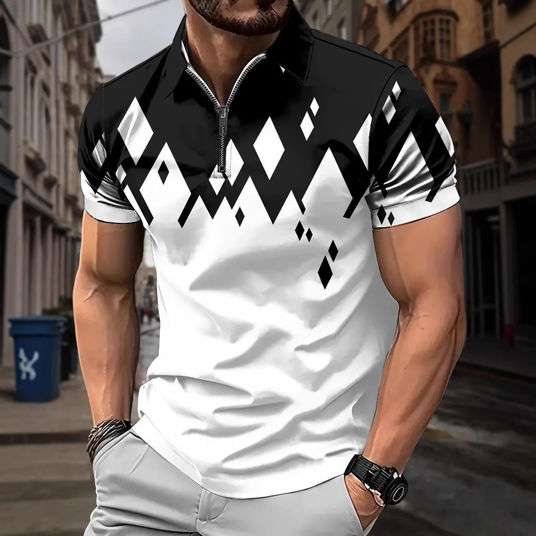 Verano nuevo estilo hombre 3D impresión digital deporte colorido manga corta solapa cremallera camisa POLO13
