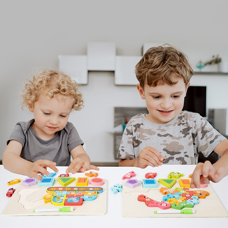 Nuevos productos de forma geométrica puzzle animal digital tridimensional puzzle tablero de dibujo de la educación temprana puzzle forma emparejada bloques de construcción