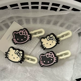 甜酷风黑白猫咪波浪发夹甜美百搭女孩侧边鸭嘴夹发卡夹子发绳头绳