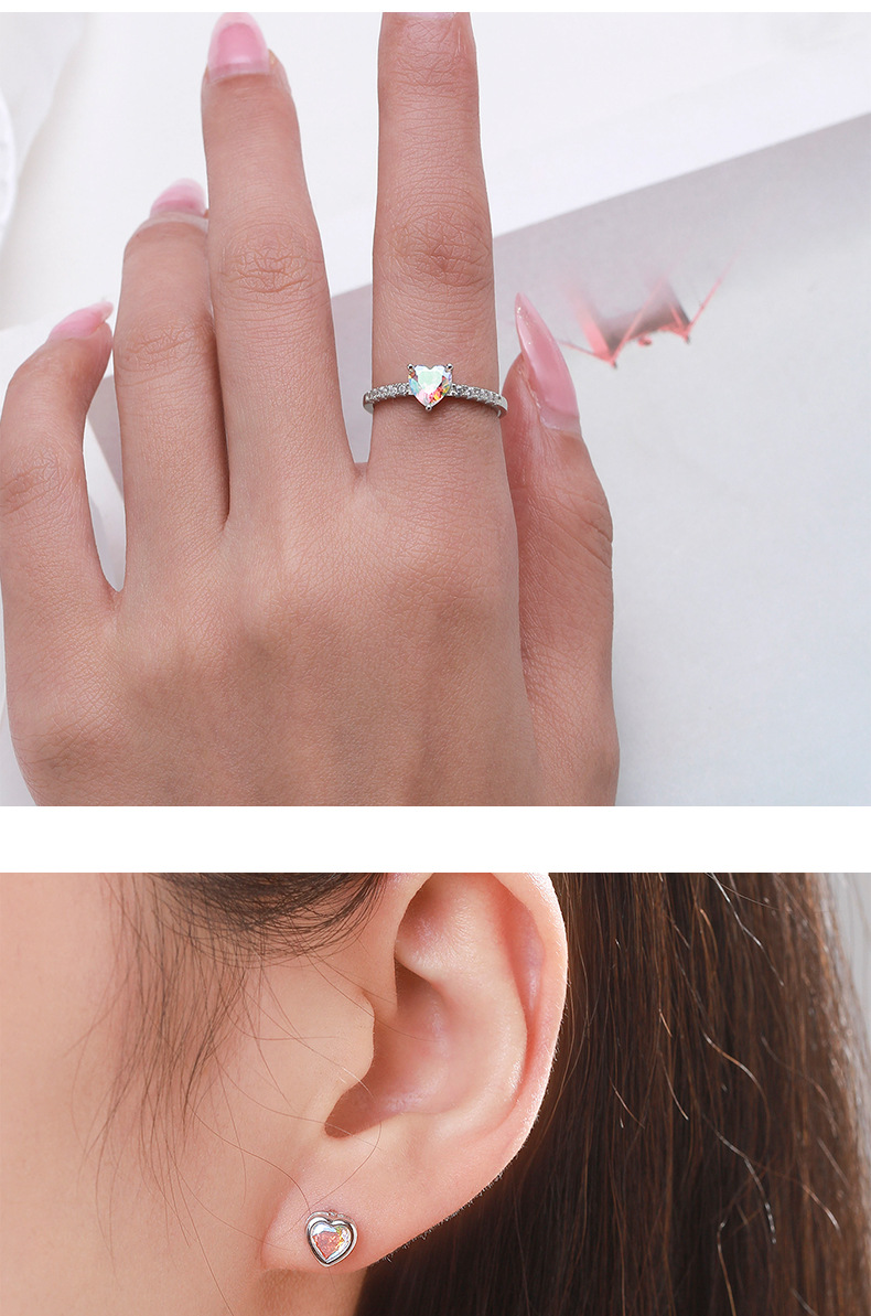 Fashion Heart Shape Sterling Silver Inlay Zircon Womenu0027S Rings Earrings Necklace