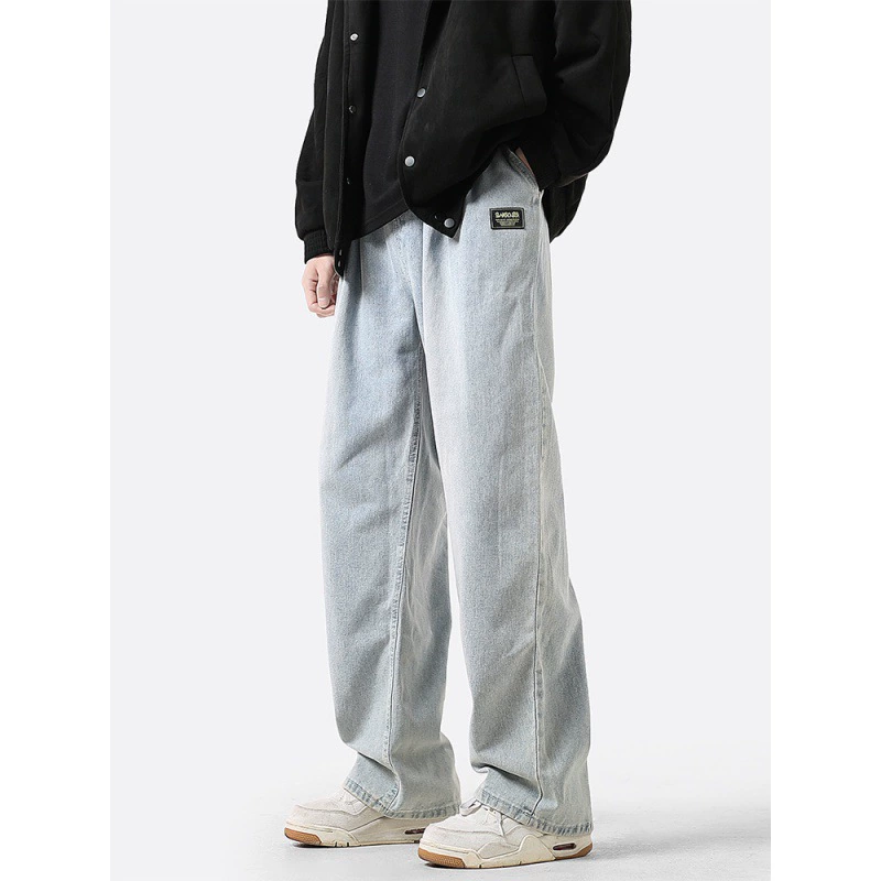 Слоновая кость синие старые джинсы мужские весенние красивые брюки vibe High Street Прямые брюки прилив свободных и широких брюки