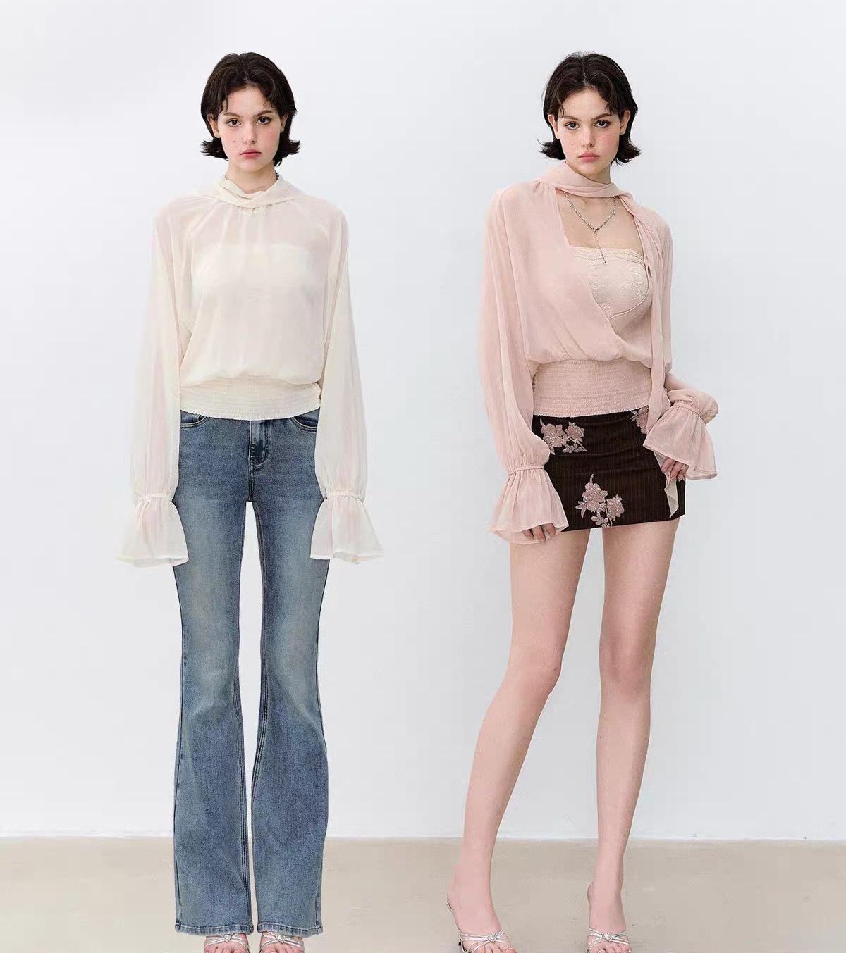 VIAPIT's dual persona: a relaxed, reversible chiffon blouse with a flowy collar, pleated waist, and a slightly sheer design.