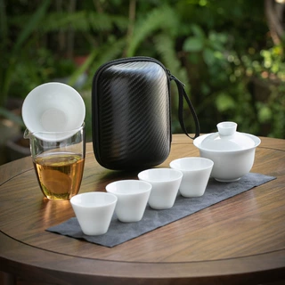 白瓷盖碗便携式旅行功夫茶具套装玻璃户外随身陶瓷快客杯伴手礼