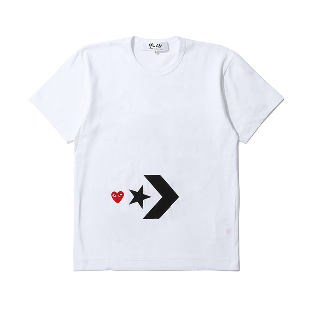 Playアルファベットcdgシンプル記号愛刺繍男女同型丸襟半袖tシャツ