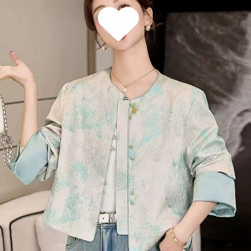 Song Jin Новая куртка в национальном стиле в китайском стиле для женщин, весна 2025, новая жаккардовая ретро-кнопка высокого класса.
