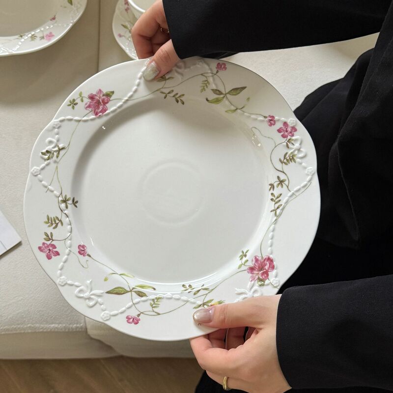 法式在逃公主绝美浮雕花卉陶瓷盘碗甜品盘汤盘餐具套装 现货批发|undefined