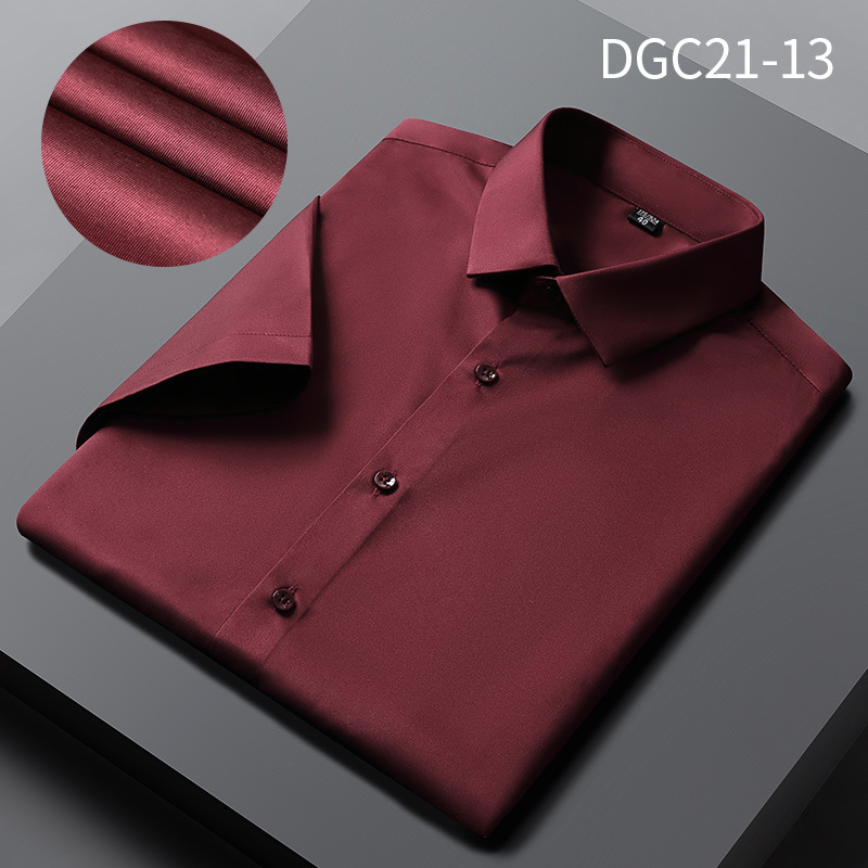 2024 Summer wine red Shirt Men's Short-sleeved Business Casual Business Wear Solid Color Half-sleeved Shirt Men's Shirt Trendy