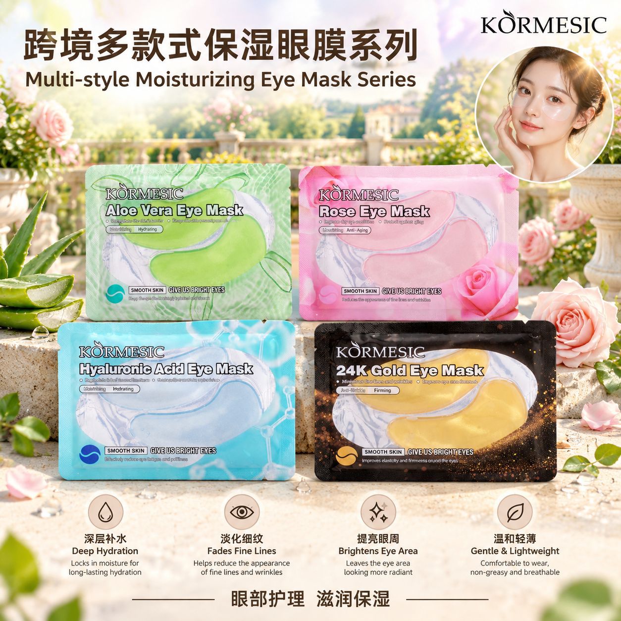 Kormesic Aloe Rose Hydrating Moisturizing Eye Mask Eye Mask Eye Care Cross-Border Export Manufacturer Wholesale