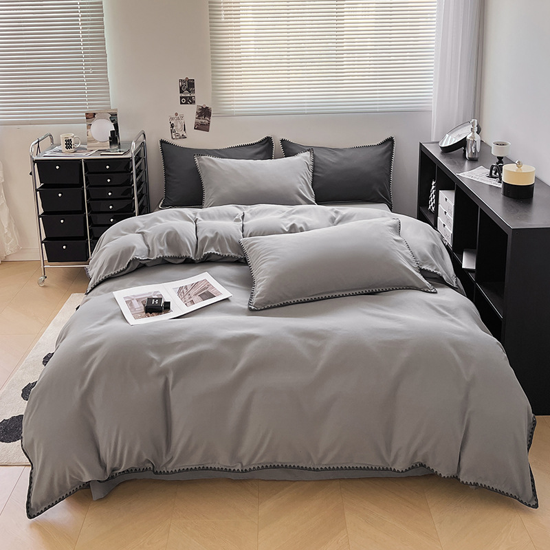 2024 nuevo conjunto de cuatro piezas de cama AB doble colcha de colcha de color sólido de una sola pieza dormitorio de estudiantes sábanas individuales de tres piezas