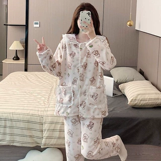 珊瑚绒睡衣女士秋冬季新款加绒加厚娃娃领甜美风法兰绒家居服套装