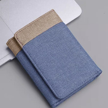 钱包男士短款帆布竖款卡包三折叠薄款票夹多卡位学生拼接布艺钱夹