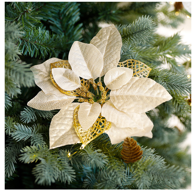 Glitzernde Weihnachtsdekoration mit Blumen – Schimmernde künstliche Tüll- und Samtblumen für Tischdekorationen und festliche Anlässe_voghion.com