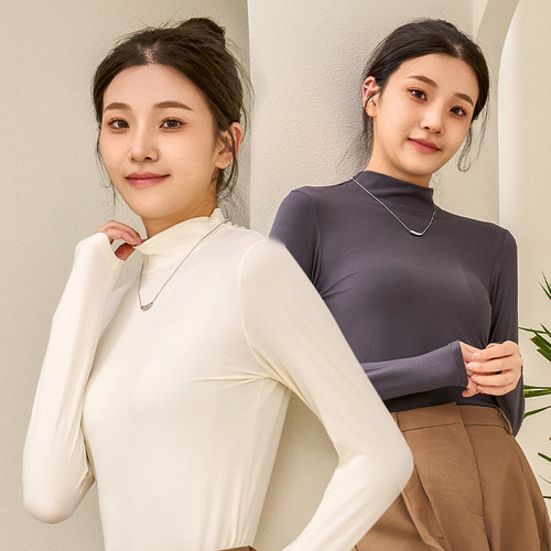 Women's half-high collar long-sleeve sweatshirt, thin version, solid color, base layer, high elasticity, skin-friendly, casual sport top