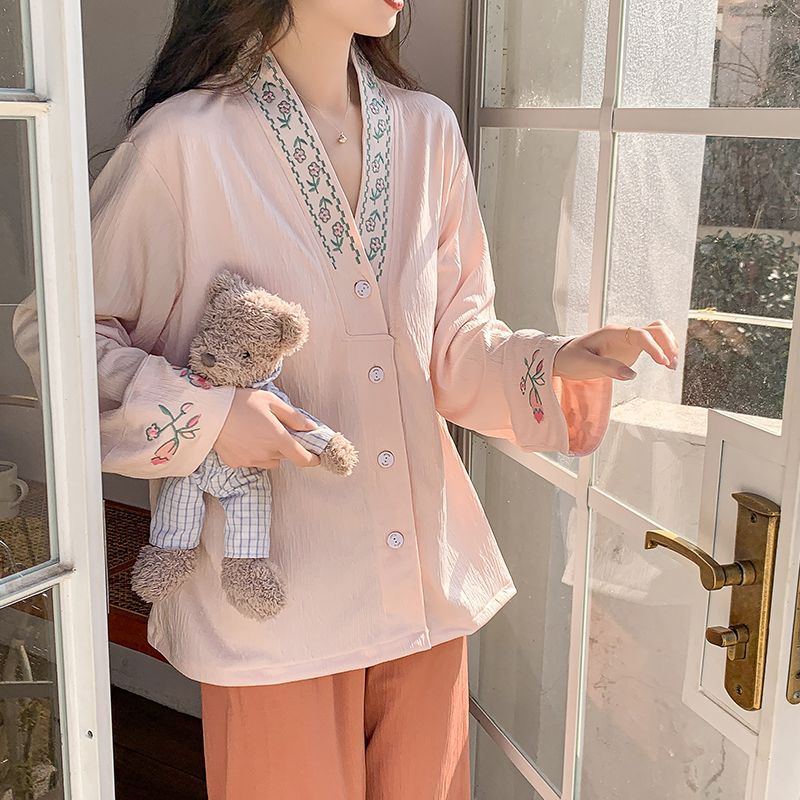 Al por mayor transfronterizo primavera y otoño nuevo cardián espuma monje cuello ropa de casa pijamas mujeres con cojín de pecho image 3