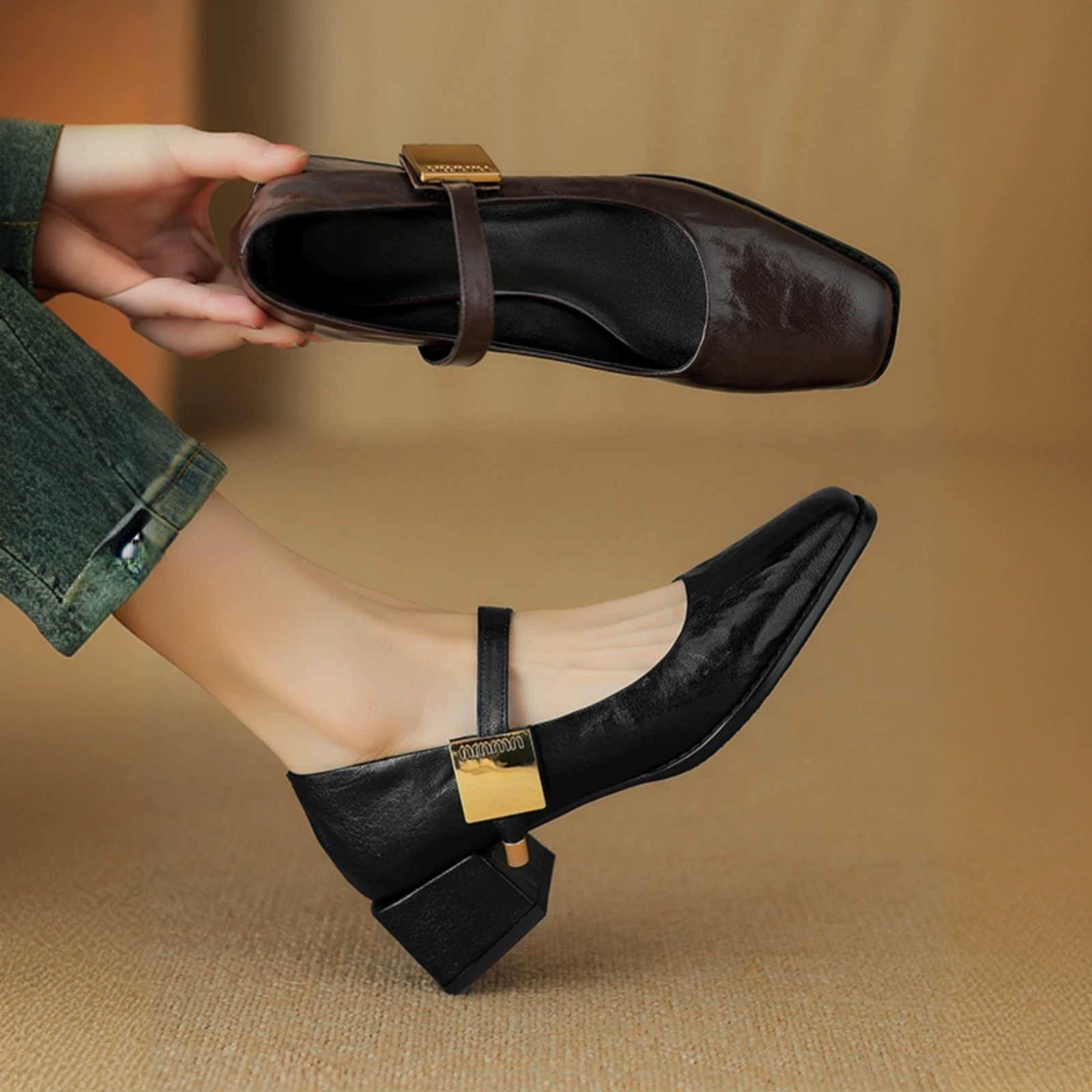 В наличии: Ретро-лоферы на массивном каблуке 839, весна-осень 2025, новинка, женские туфли Мэри Джейн с квадратным носком и толстой подошвой