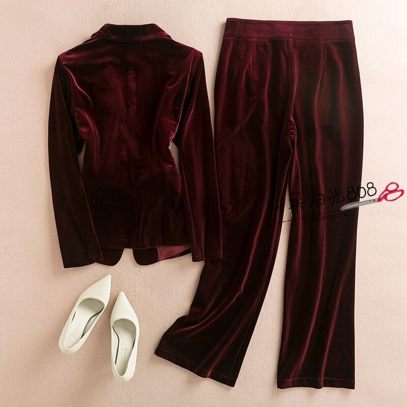 Black Velvet Suit Plus Size Jacket for Women, Elegant Slim Fashion Velvet Set, High-End Small Blazer Top