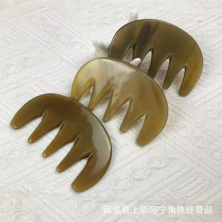 Natural Horn Five-Tooth Comb Head Massage Comb Gua Sha Scraping Board Meridian Gua Sha Tool preparation